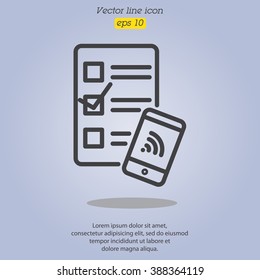 Web line icon. Checklist and smartphone with wi-fi