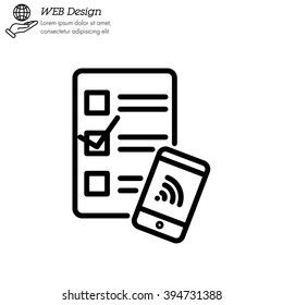 Web line icon. Checklist and smartphone with wi-fi