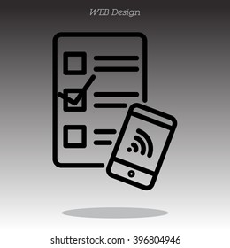 Web line icon. Checklist and smartphone with wi-fi