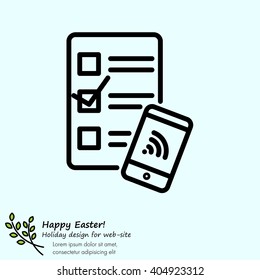 Web line icon. Checklist and smartphone with wi-fi