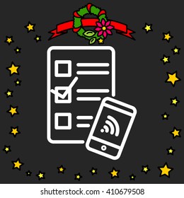 Web line icon. Checklist and smartphone with wi-fi