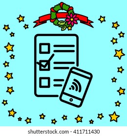 Web line icon. Checklist and smartphone with wi-fi