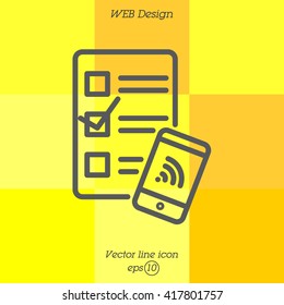 Web line icon. Checklist and smartphone with wi-fi