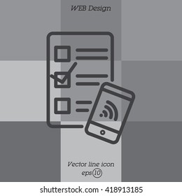 Web line icon. Checklist and smartphone with wi-fi