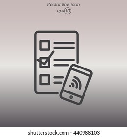 Web line icon. Checklist and smartphone with wi-fi