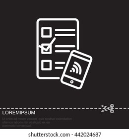 Web line icon. Checklist and smartphone with wi-fi