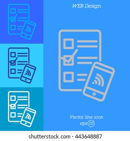 Web line icon. Checklist and smartphone with wi-fi