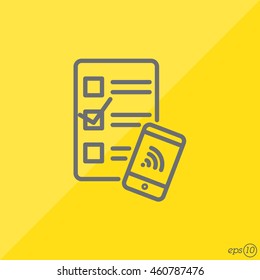 Web line icon. Checklist and smartphone with wi-fi