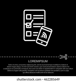 Web line icon. Checklist and smartphone with wi-fi