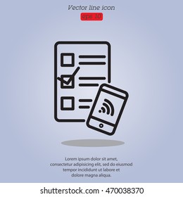 Web line icon. Checklist and smartphone with wi-fi