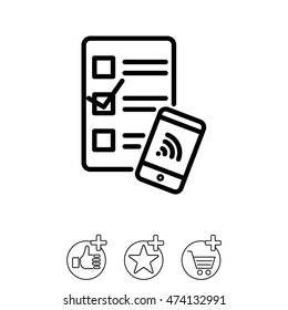 Web line icon. Checklist and smartphone with wi-fi
