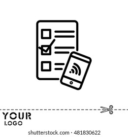 Web line icon. Checklist and smartphone with wi-fi