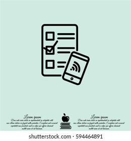 Web line icon. Checklist and smartphone with wi-fi