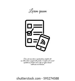 Web line icon. Checklist and smartphone with wi-fi