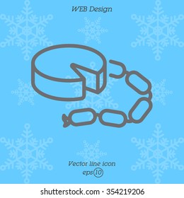 Web line icon. Cheese and sausage