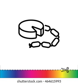Web line icon. Cheese and sausage