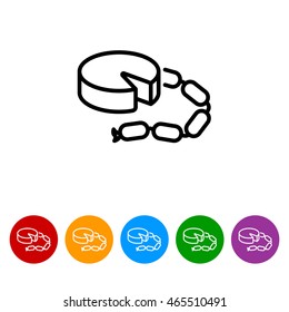 Web line icon. Cheese and sausage
