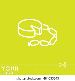 Web line icon. Cheese and sausage