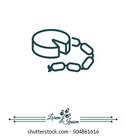 Web line icon. Cheese and sausage