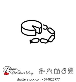 Web line icon. Cheese and sausage