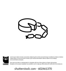 Web line icon. Cheese and sausage