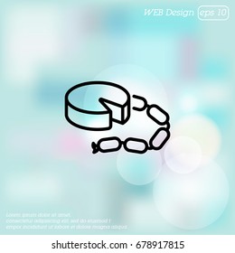 Web line icon. Cheese and sausage