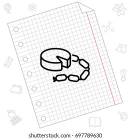 Web line icon. Cheese and sausage