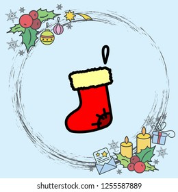 Web line icon. Christmas boot for gifts, Santa's boot