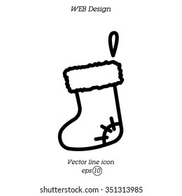 Web line icon. Christmas boot for gifts, Santa's boot