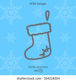 Web line icon. Christmas boot for gifts, Santa's boot