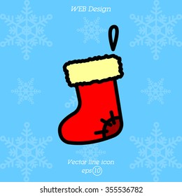 Web line icon. Christmas boot for gifts, Santa's boot
