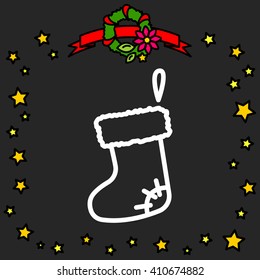 Web line icon. Christmas boot for gifts, Santa's boot