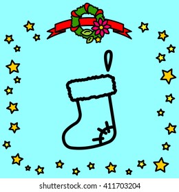 Web line icon. Christmas boot for gifts, Santa's boot