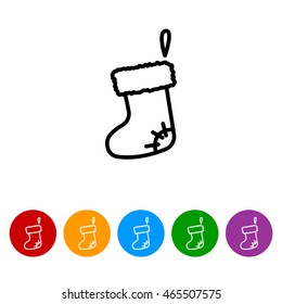 Web line icon. Christmas boot for gifts, Santa's boot