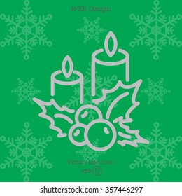 Web line icon. Christmas candle and holly berry
