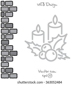 Web line icon. Christmas candle and holly berry
