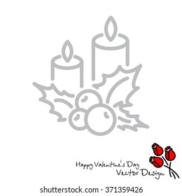 Web line icon. Christmas candle and holly berry
