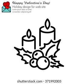 Web line icon. Christmas candle and holly berry