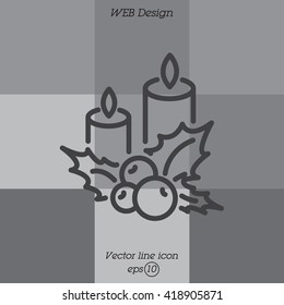 Web line icon. Christmas candle and holly berry