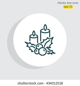 Web line icon. Christmas candle and holly berry