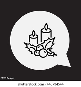 Web line icon. Christmas candle and holly berry
