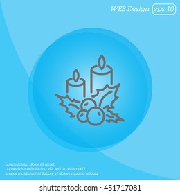 Web line icon. Christmas candle and holly berry