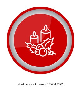 Web line icon. Christmas candle and holly berry