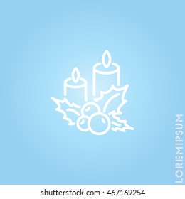 Web line icon. Christmas candle and holly berry