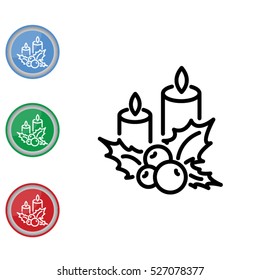 Web line icon. Christmas candle and holly berry