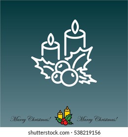 Web line icon. Christmas candle and holly berry