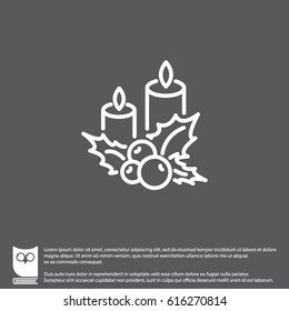 Web line icon. Christmas candle and holly berry