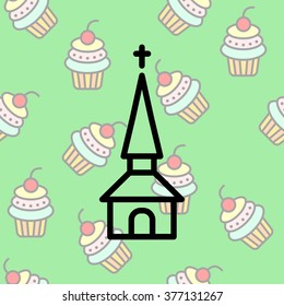 Web line icon. Church, temple