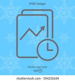 Web line icon. Clock and graph, analytics