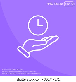 Web line icon. Clock in hand